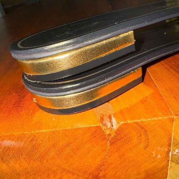 Rachael Zoe  tongs slides woven black and gold  with toe hold - Picture 7 of 10